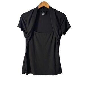 Torrid Black Faux Shrug Overlay Timeless Square Neck Top Short Sleeve Size 0